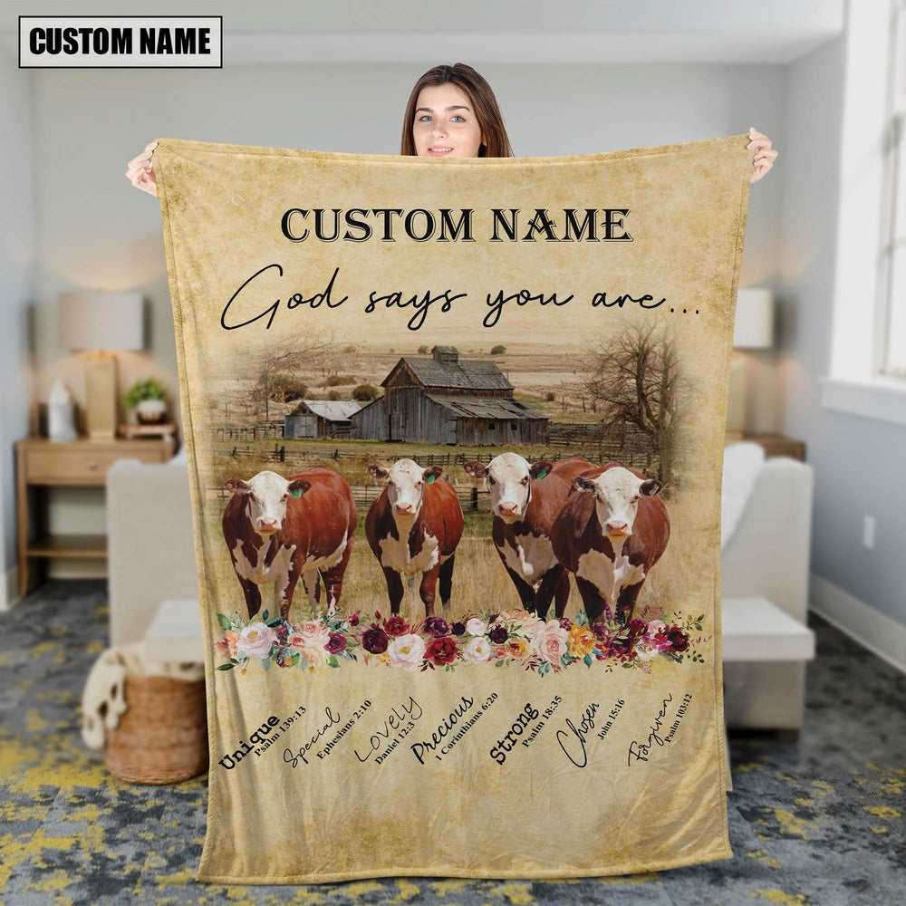 God Says You Are Personalized Name Hereford Blanket, Farm Blanket, Farm Animal Blanket