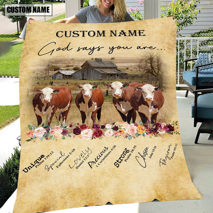 God Says You Are Personalized Name Hereford Blanket, Farm Blanket, Farm Animal Blanket