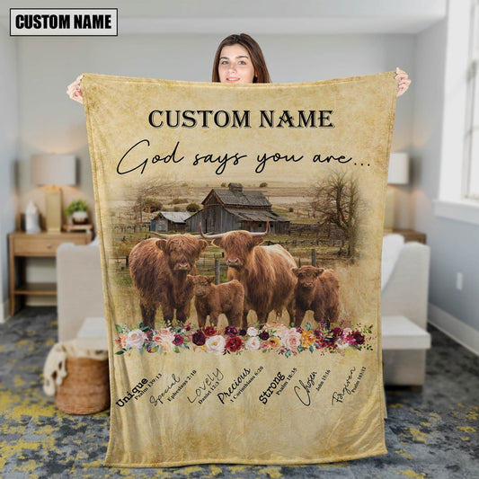 God Says You Are Personalized Name Highland Blanket, Farm Blanket, Farm Animal Blanket
