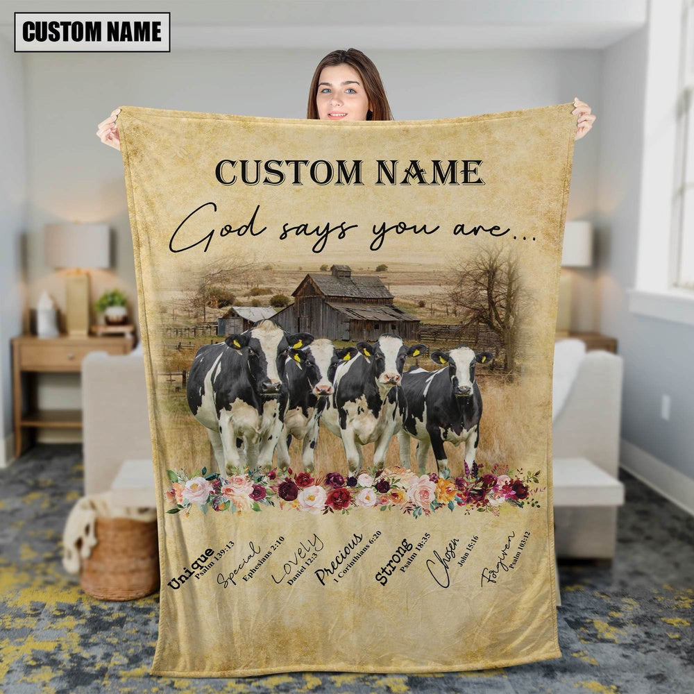 God Says You Are Personalized Name Holstein Blanket, Farm Blanket, Farm Animal Blanket