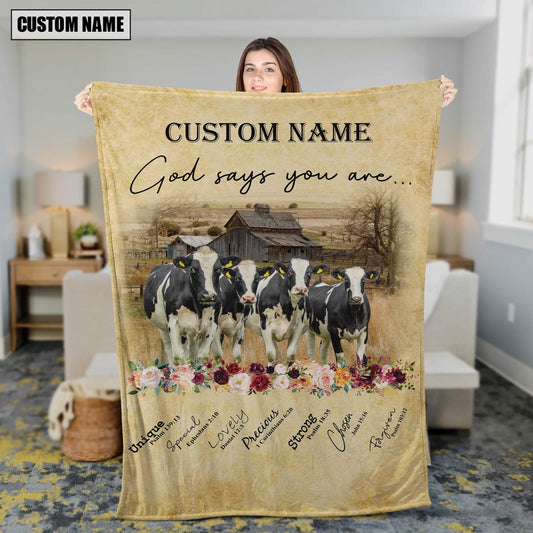 God Says You Are Personalized Name Holstein Blanket, Farm Blanket, Farm Animal Blanket