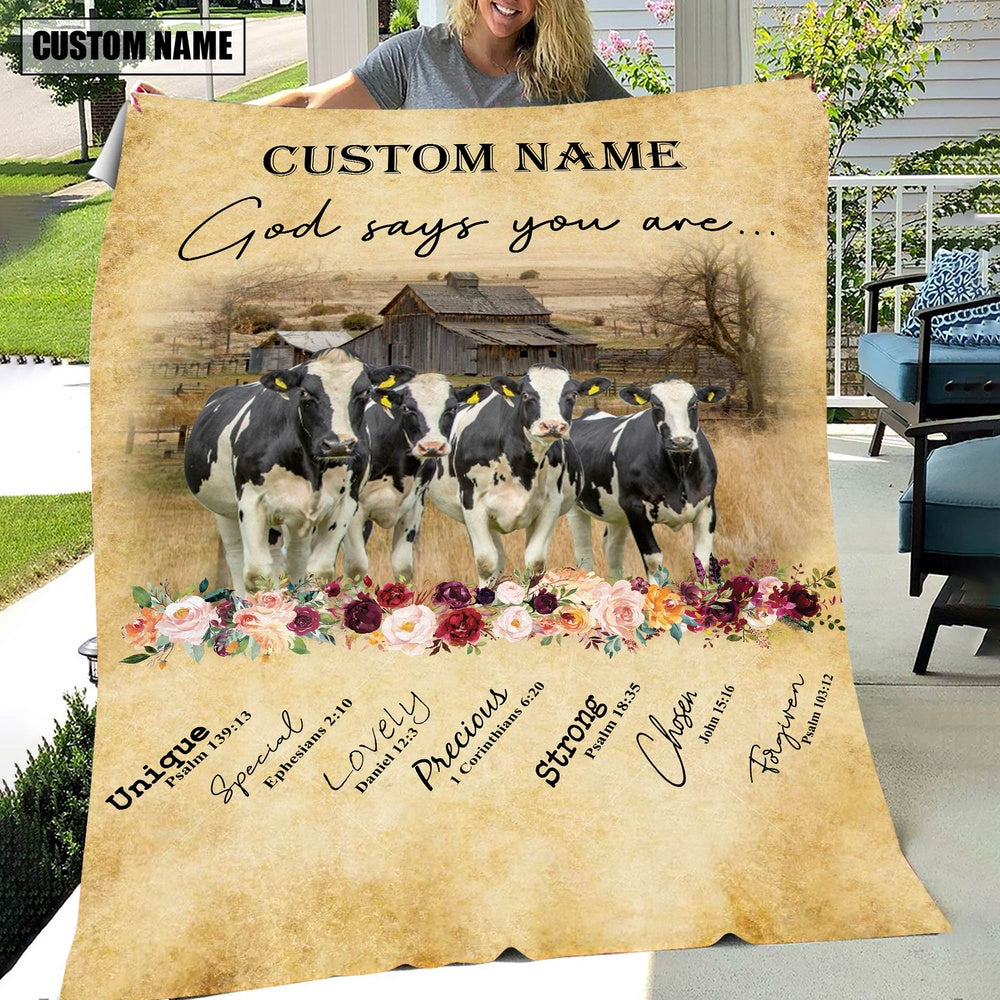 God Says You Are Personalized Name Holstein Blanket, Farm Blanket, Farm Animal Blanket