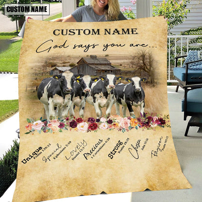 God Says You Are Personalized Name Holstein Blanket, Farm Blanket, Farm Animal Blanket