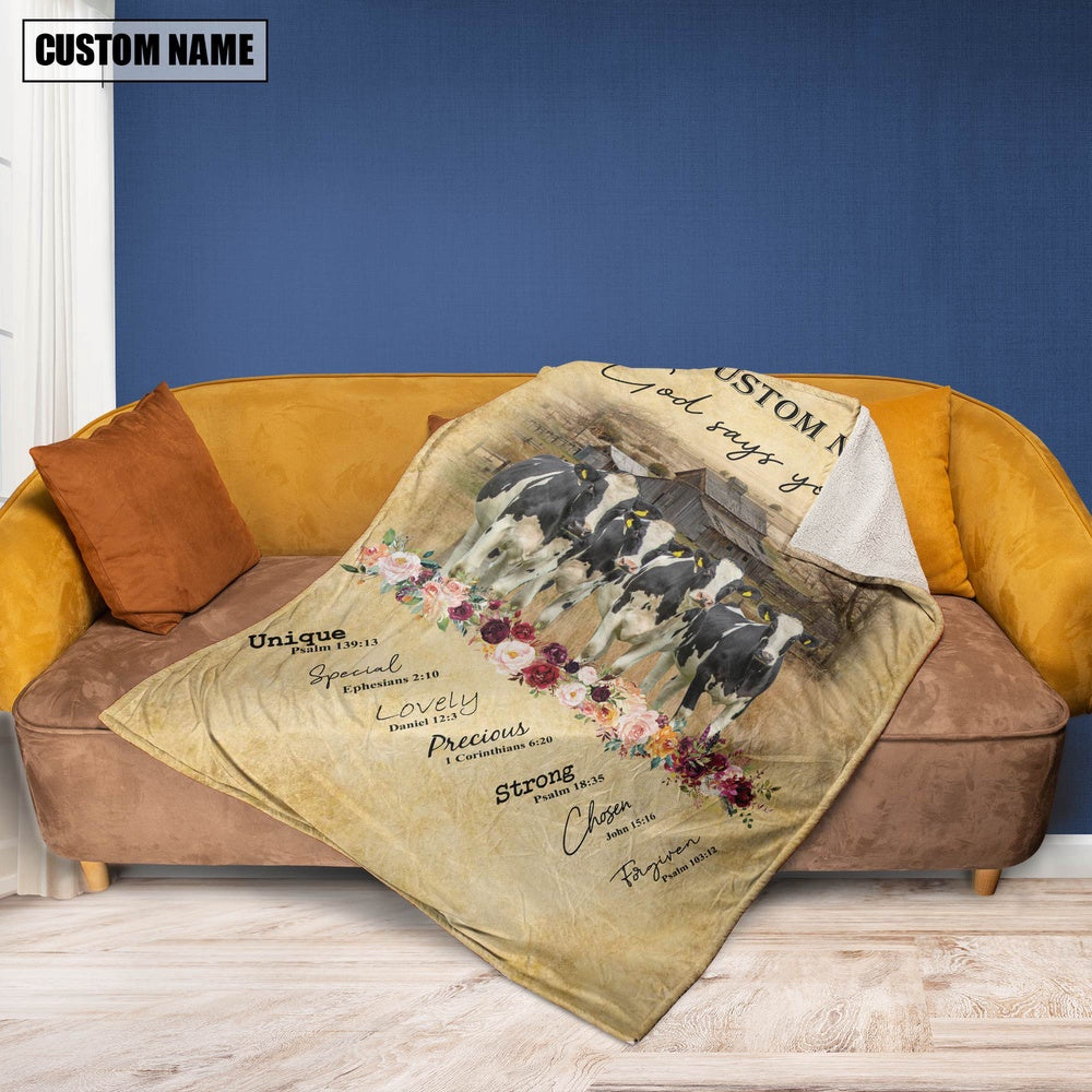 God Says You Are Personalized Name Holstein Blanket, Farm Blanket, Farm Animal Blanket