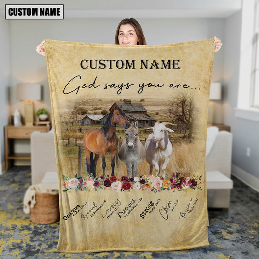 God Says You Are Personalized Name Horse, Donkey , Goat Blanket, Farm Blanket, Farm Animal Blanket