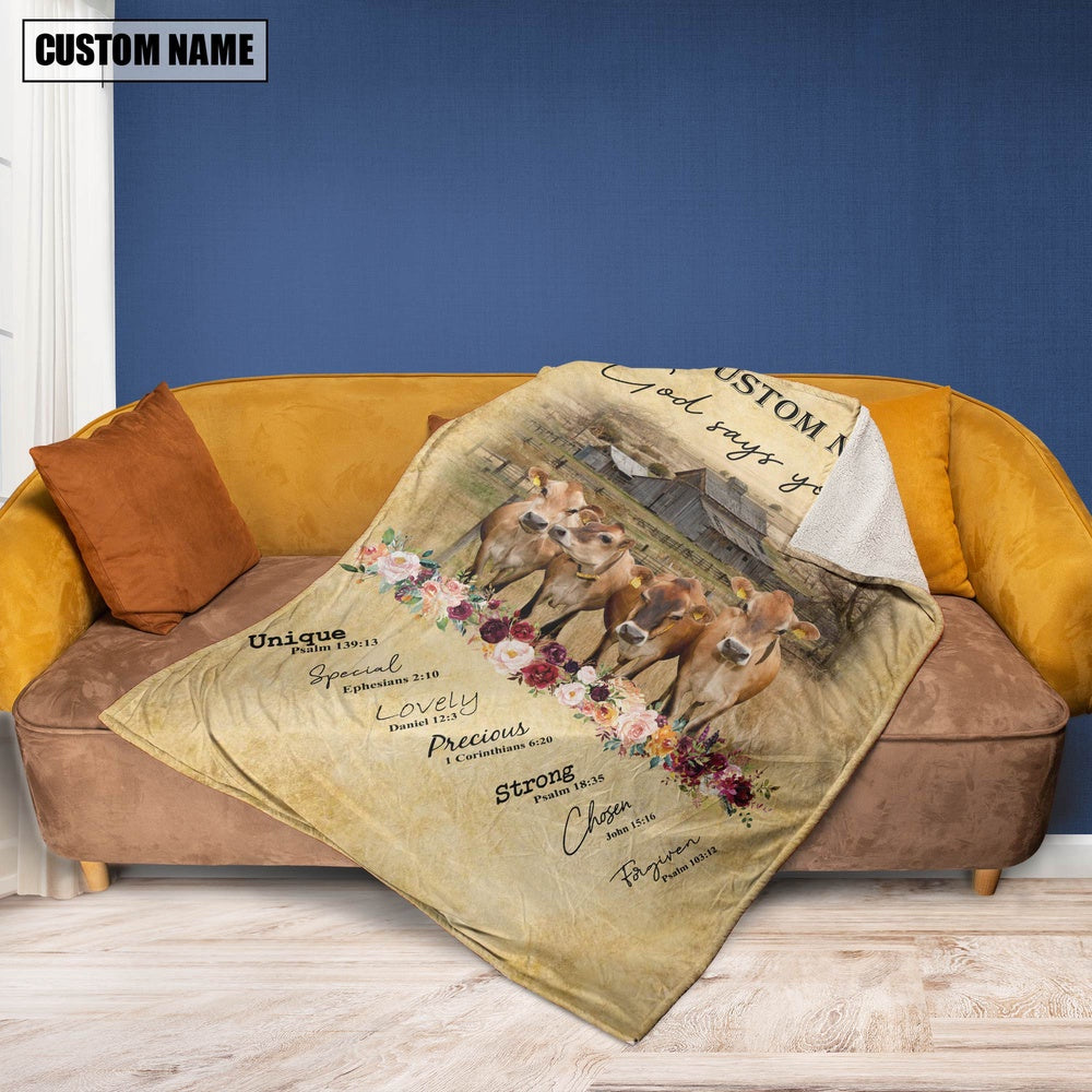 God Says You Are Personalized Name Jersey Blanket, Farm Blanket, Farm Animal Blanket
