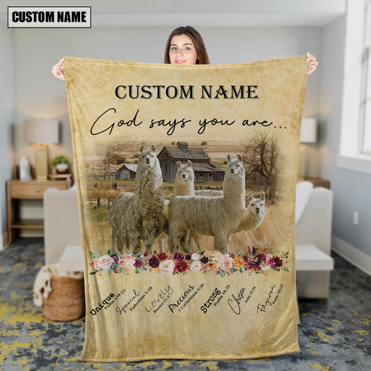 God Says You Are Personalized Name LLama Blanket, Farm Blanket, Farm Animal Blanket