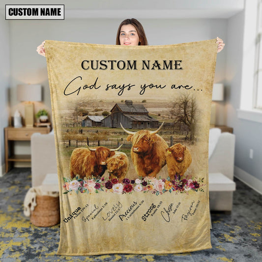 God Says You Are Personalized Name Miniature Highland Blanket, Farm Blanket, Farm Animal Blanket