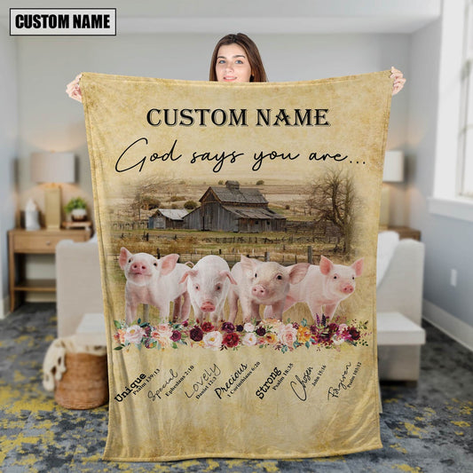 God Says You Are Personalized Name Pig Blanket, Farm Blanket, Farm Animal Blanket