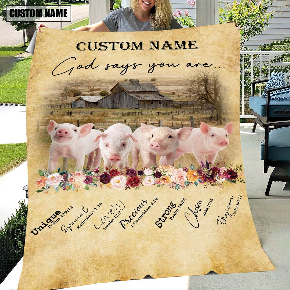 God Says You Are Personalized Name Pig Blanket, Farm Blanket, Farm Animal Blanket