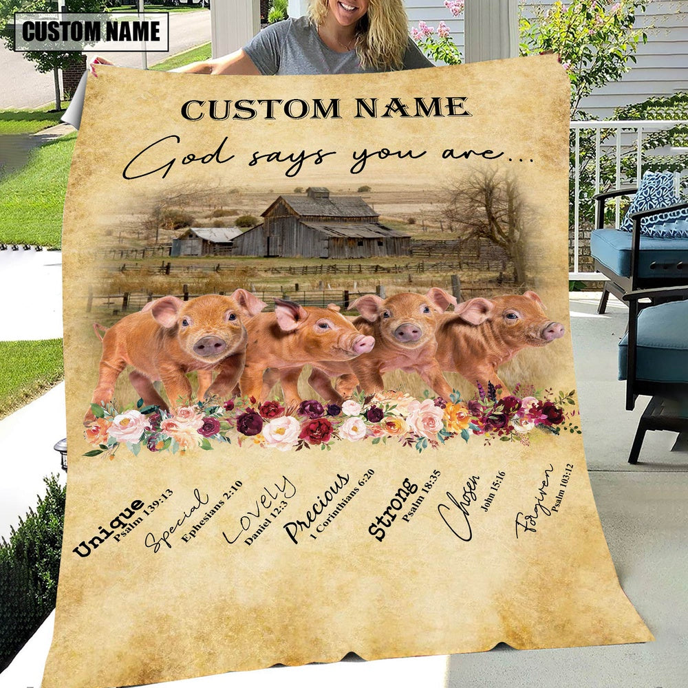 God Says You Are Personalized Name Pig Brown Blanket, Farm Blanket, Farm Animal Blanket