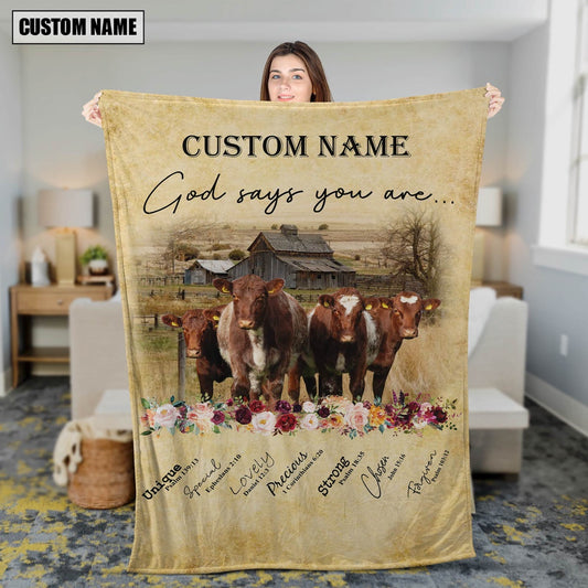 God Says You Are Personalized Name Shorthorn Blanket, Farm Blanket, Farm Animal Blanket