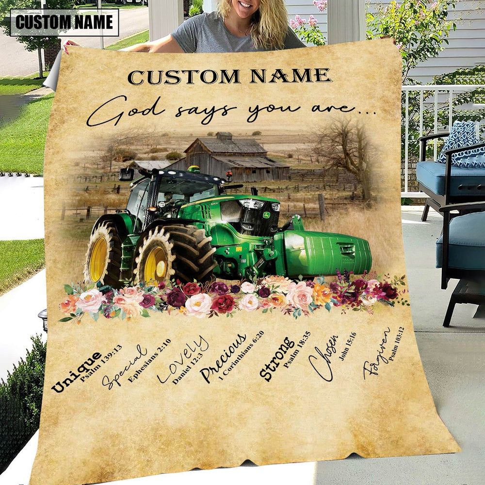 God Says You Are Personalized Name Tractor Blanket, Farm Blanket, Farm Animal Blanket