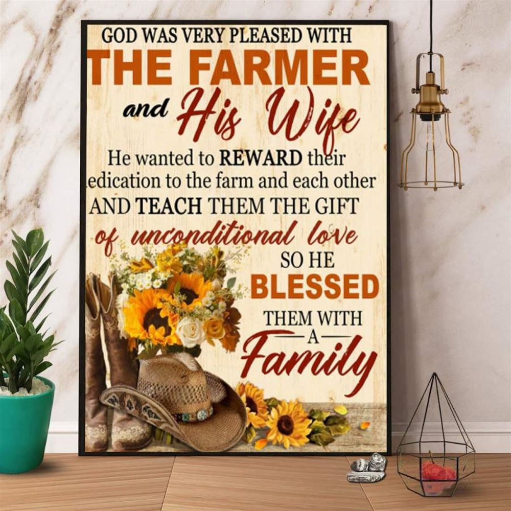 God Was Very Pleased With The Farmer And His Wife Canvas, Farm Canvas, Farm Art Decor