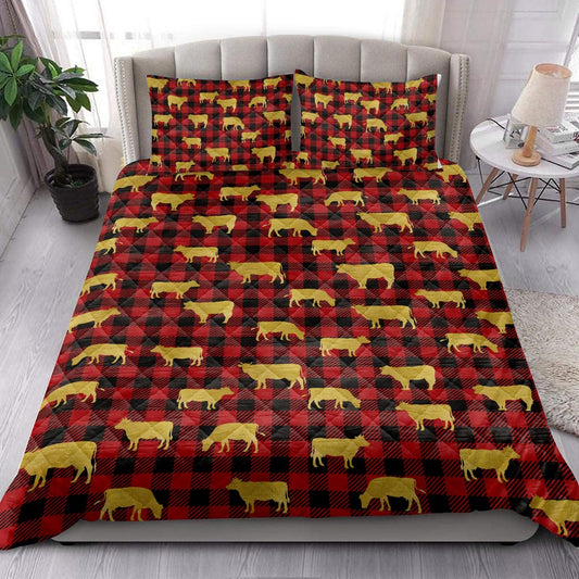 Gold Glittermas Red Buffalo Plaid Bedding Set, Christmas Beddings, Xmas Bedding Sets