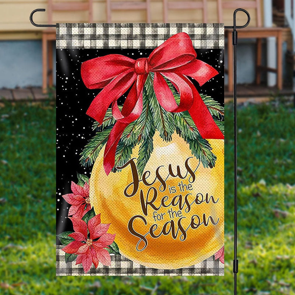 Golden Bauble Red Bowknot Christmas Garden FlagXmas, Garden Flags, Outdoor Xmas Flags, Christmas Outdoor Decor