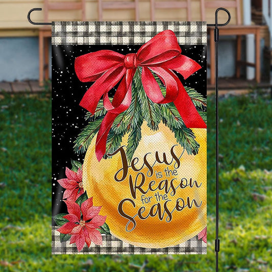 Golden Bauble Red Bowknot Christmas Garden FlagXmas, Garden Flags, Outdoor Xmas Flags, Christmas Outdoor Decor