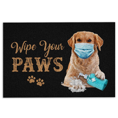 Golden Retriever Welcome Doormat, Funny Golden Retriever Dog Wearing Face Mask Wipe Your Paws Welcome Doormat, Pets Home Decor Door Mat