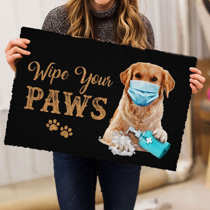 Golden Retriever Welcome Doormat, Funny Golden Retriever Dog Wearing Face Mask Wipe Your Paws Welcome Doormat, Pets Home Decor Door Mat