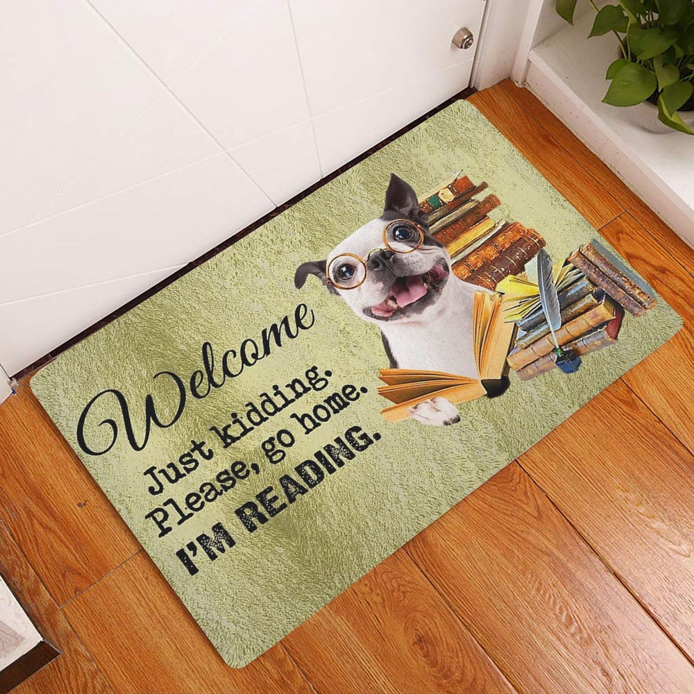 Golden Retriever Welcome Doormat, Golden Retriever Dog And Book Please Go Home I'm Reading Welcome Doormat, Pets Home Decor Door Mat