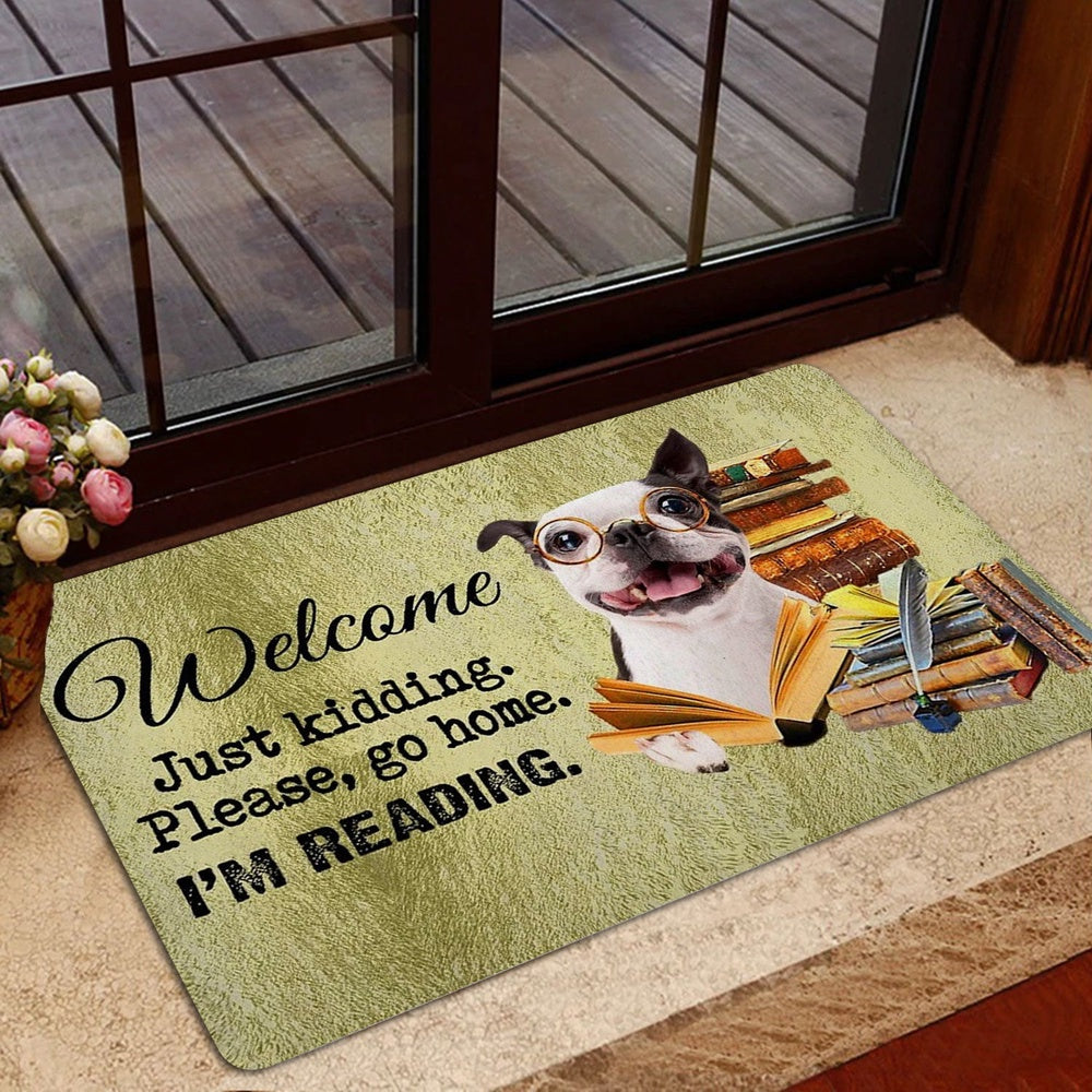 Golden Retriever Welcome Doormat, Golden Retriever Dog And Book Please Go Home I'm Reading Welcome Doormat, Pets Home Decor Door Mat