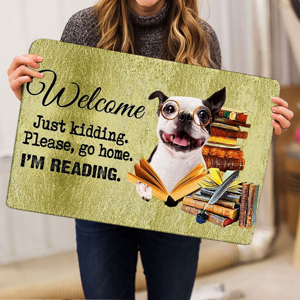 Golden Retriever Welcome Doormat, Golden Retriever Dog And Book Please Go Home I'm Reading Welcome Doormat, Pets Home Decor Door Mat