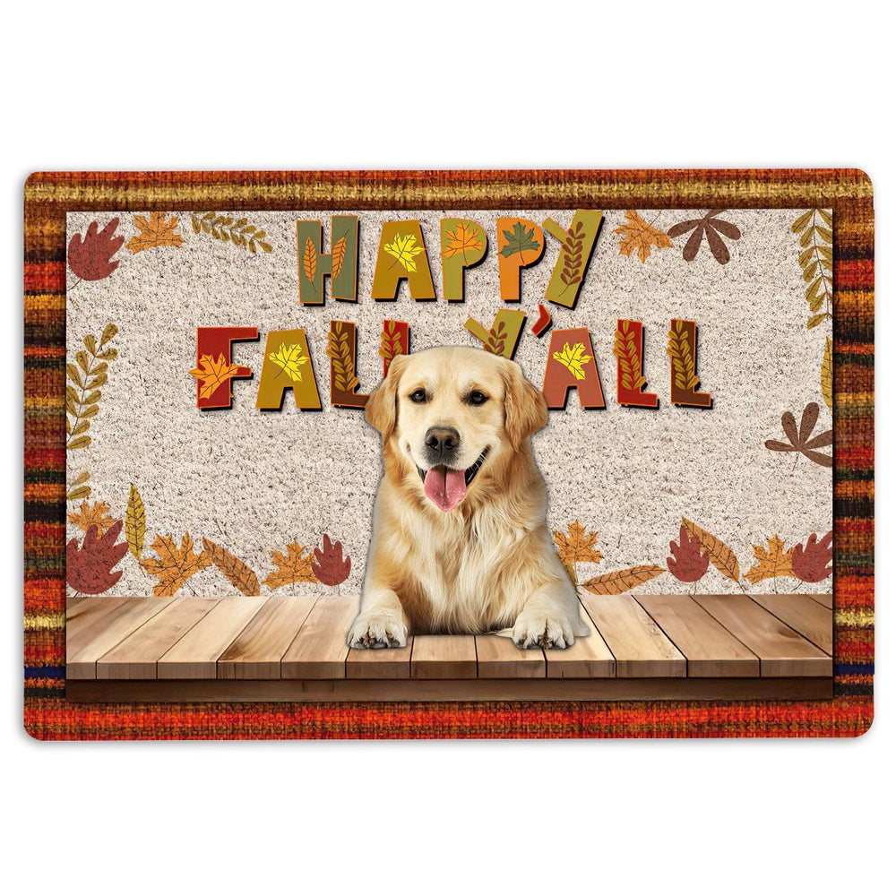 Golden Retriever Welcome Doormat, Golden Retriever Dog Happy Fall Y'all Pumpkin Spice Maple Leaf Welcome Doormat, Pets Home Decor Door Mat