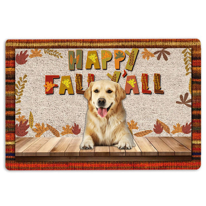 Golden Retriever Welcome Doormat, Golden Retriever Dog Happy Fall Y'all Pumpkin Spice Maple Leaf Welcome Doormat, Pets Home Decor Door Mat