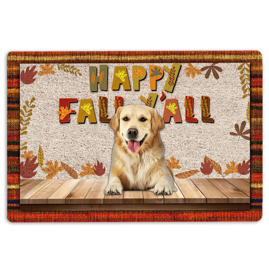 Golden Retriever Welcome Doormat, Golden Retriever Dog Happy Fall Y'all Pumpkin Spice Maple Leaf Welcome Doormat, Pets Home Decor Door Mat