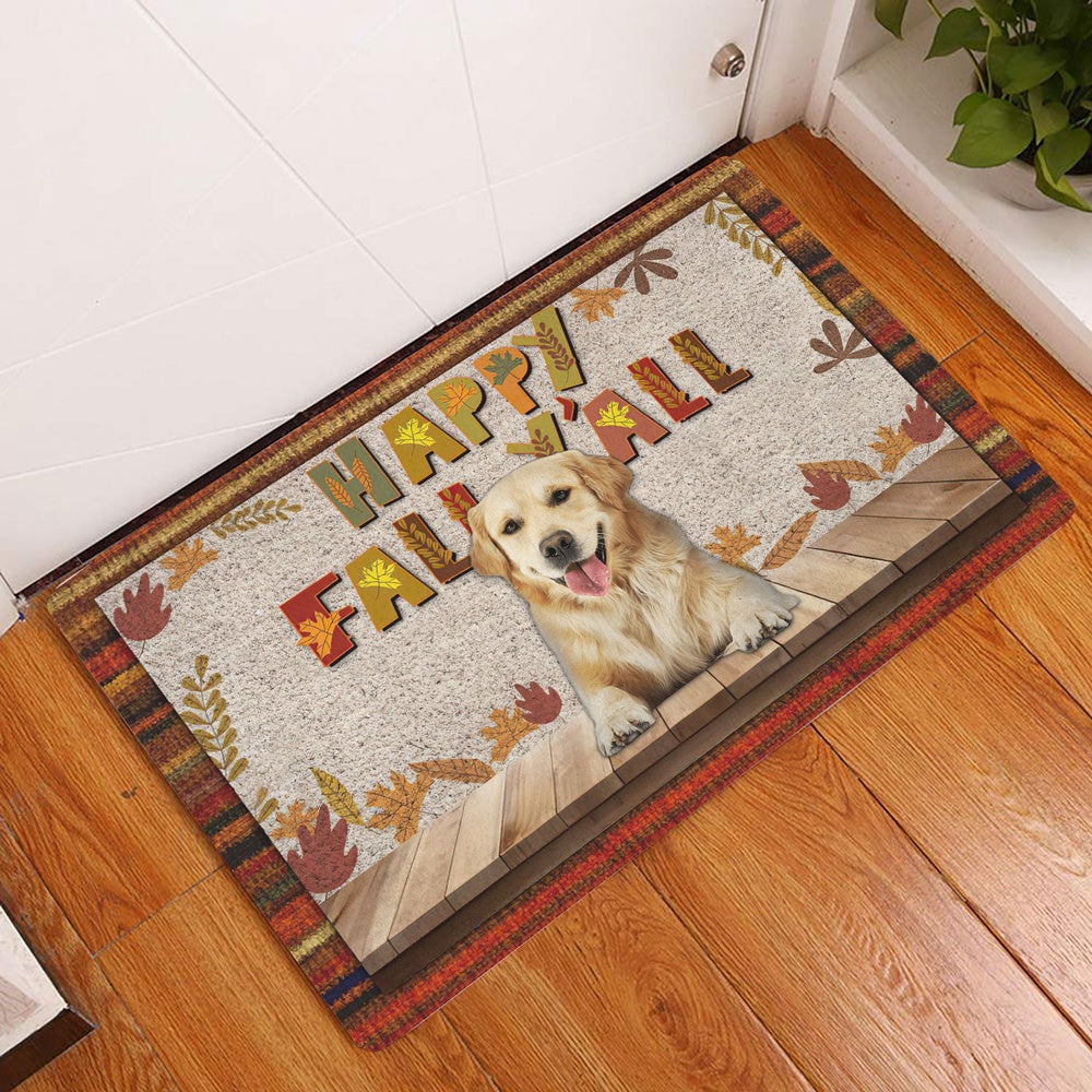 Golden Retriever Welcome Doormat, Golden Retriever Dog Happy Fall Y'all Pumpkin Spice Maple Leaf Welcome Doormat, Pets Home Decor Door Mat
