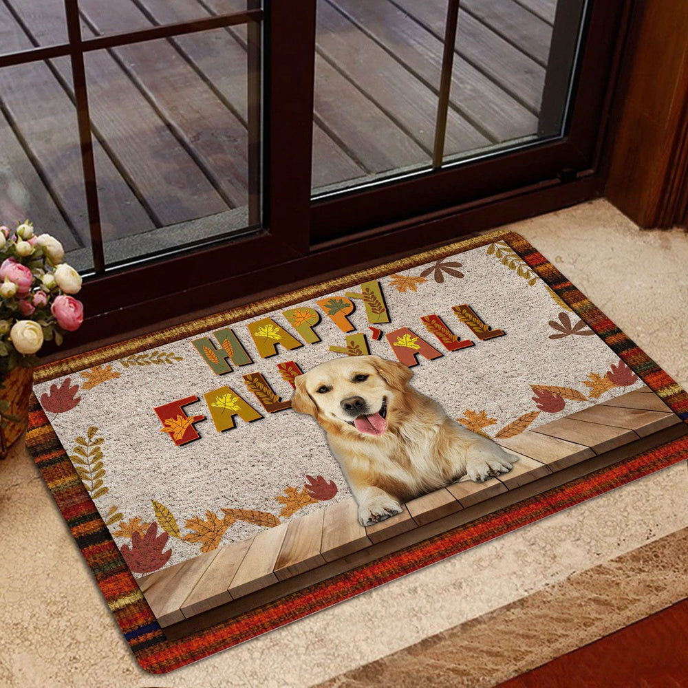 Golden Retriever Welcome Doormat, Golden Retriever Dog Happy Fall Y'all Pumpkin Spice Maple Leaf Welcome Doormat, Pets Home Decor Door Mat