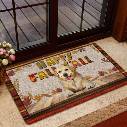 Golden Retriever Welcome Doormat, Golden Retriever Dog Happy Fall Y'all Pumpkin Spice Maple Leaf Welcome Doormat, Pets Home Decor Door Mat