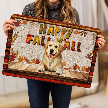 Golden Retriever Welcome Doormat, Golden Retriever Dog Happy Fall Y'all Pumpkin Spice Maple Leaf Welcome Doormat, Pets Home Decor Door Mat