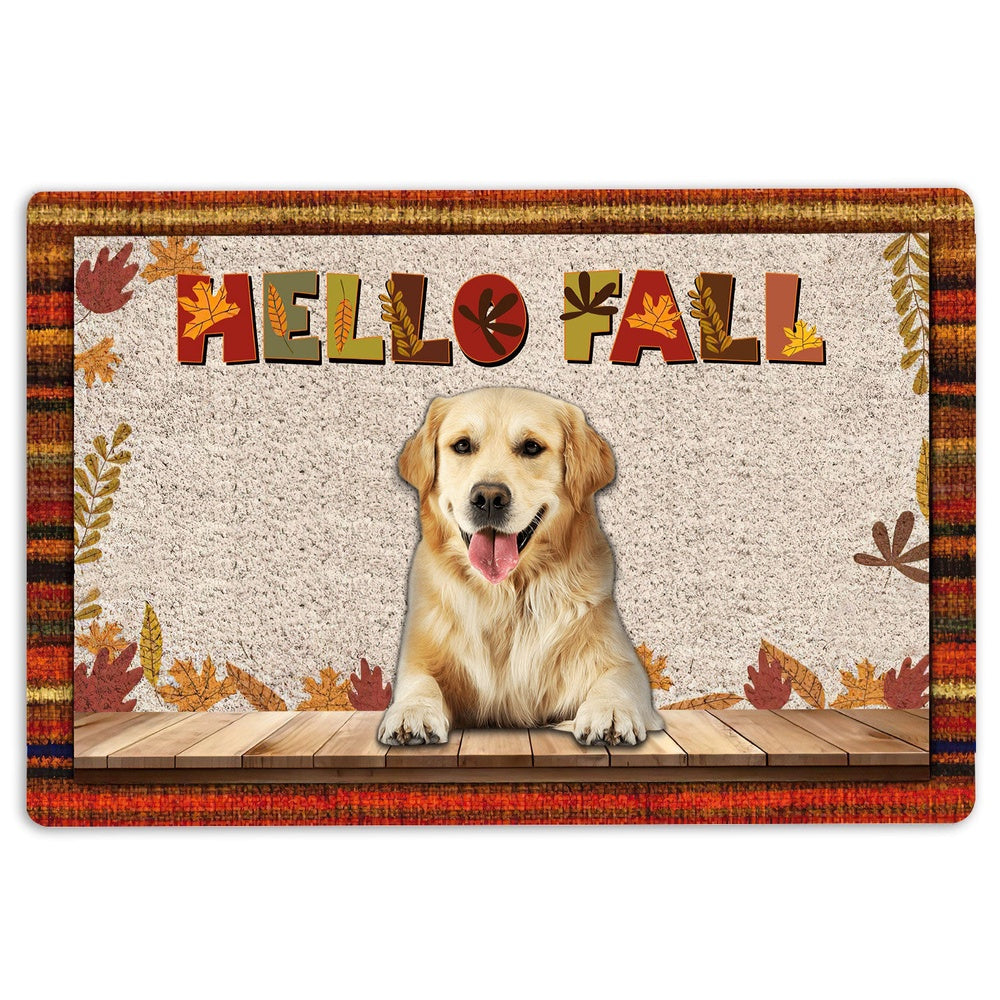 Golden Retriever Welcome Doormat, Golden Retriever Dog Hello Fall Pumpkin Spice Maple Leaf Autumn Welcome Doormat, Pets Home Decor Door Mat