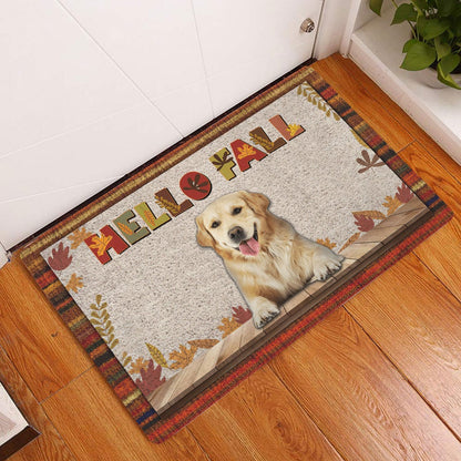 Golden Retriever Welcome Doormat, Golden Retriever Dog Hello Fall Pumpkin Spice Maple Leaf Autumn Welcome Doormat, Pets Home Decor Door Mat