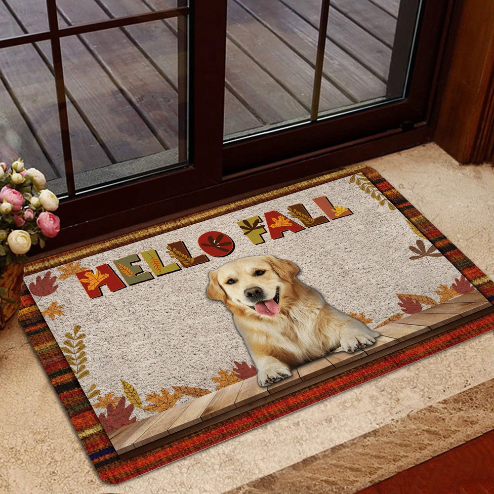 Golden Retriever Welcome Doormat, Golden Retriever Dog Hello Fall Pumpkin Spice Maple Leaf Autumn Welcome Doormat, Pets Home Decor Door Mat
