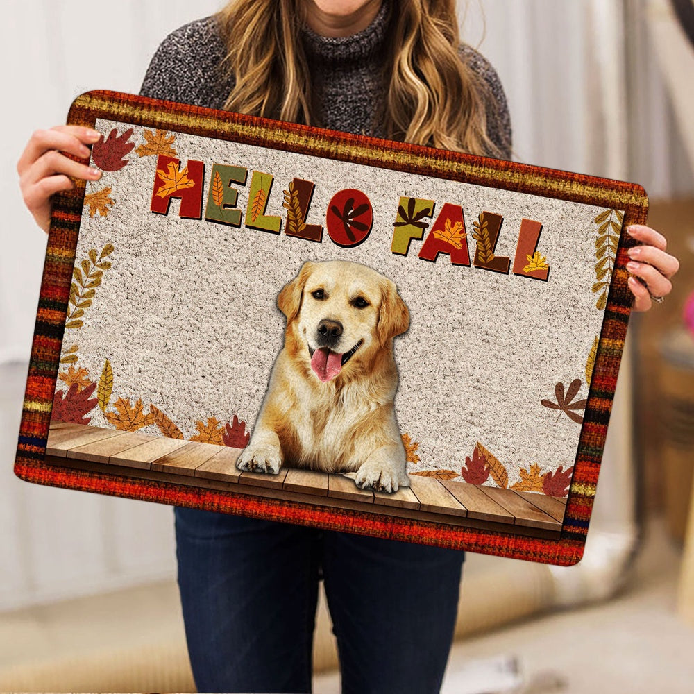 Golden Retriever Welcome Doormat, Golden Retriever Dog Hello Fall Pumpkin Spice Maple Leaf Autumn Welcome Doormat, Pets Home Decor Door Mat