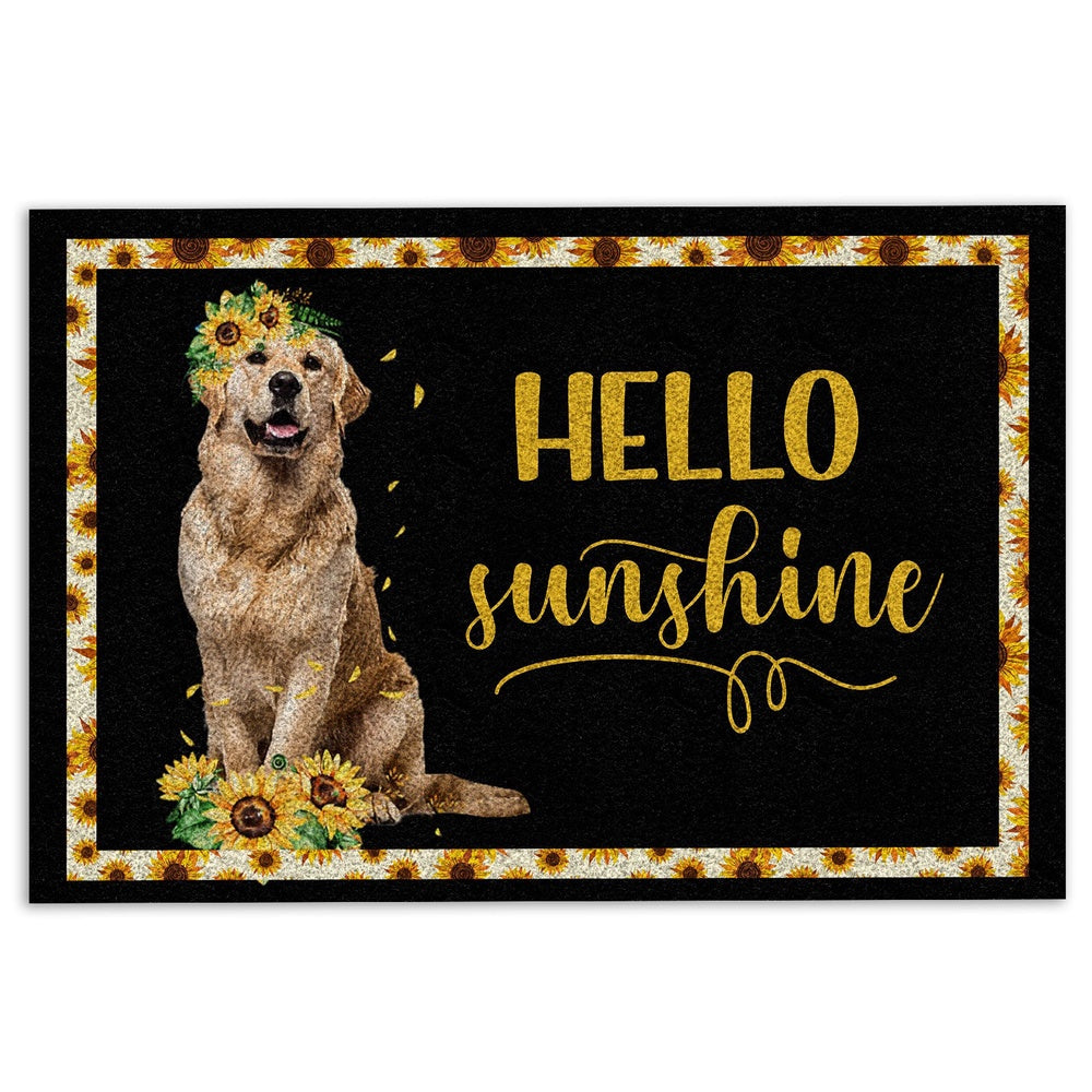Golden Retriever Welcome Doormat, Golden Retriever Hello Sunflower Floral Dog Lover Black Welcome Doormat, Pets Home Decor Door Mat