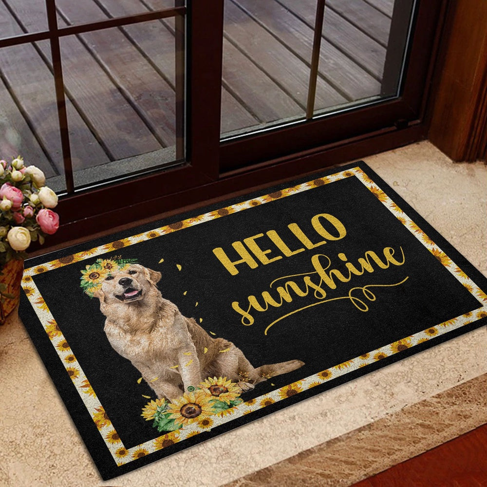 Golden Retriever Welcome Doormat, Golden Retriever Hello Sunflower Floral Dog Lover Black Welcome Doormat, Pets Home Decor Door Mat