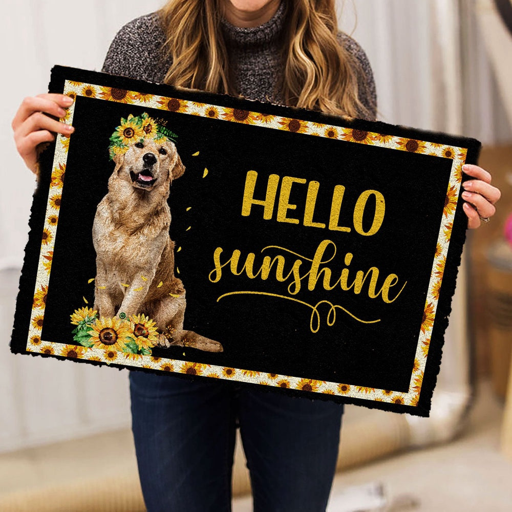 Golden Retriever Welcome Doormat, Golden Retriever Hello Sunflower Floral Dog Lover Black Welcome Doormat, Pets Home Decor Door Mat