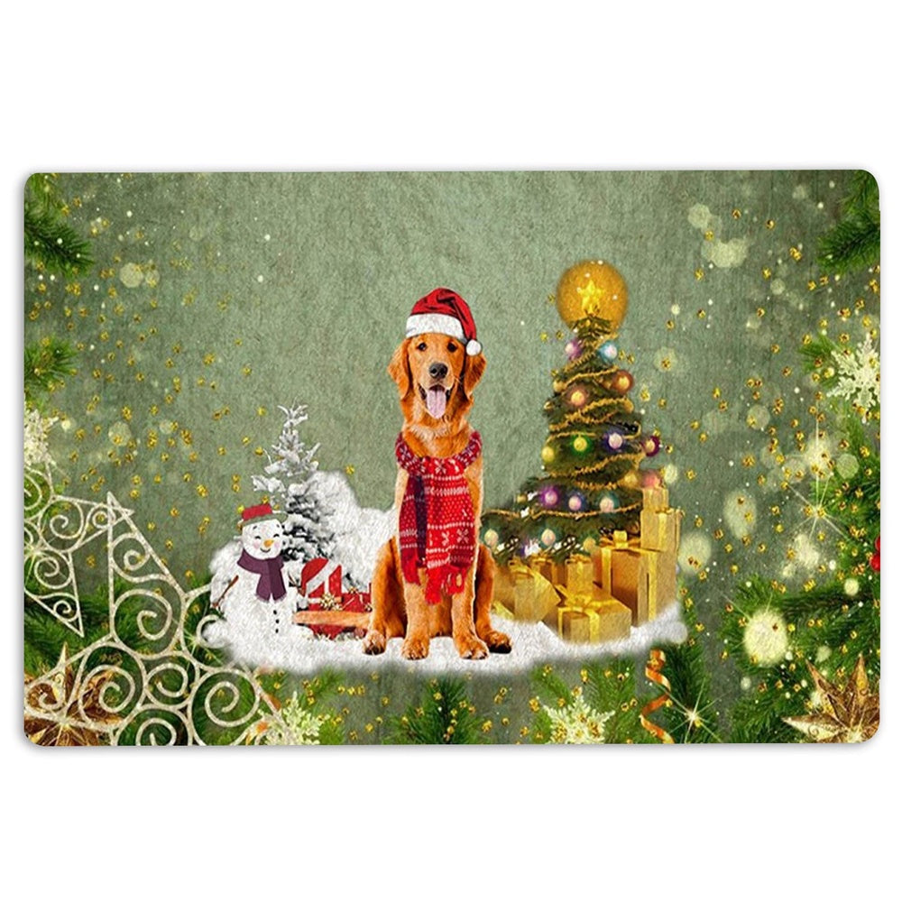 Golden Retriever Welcome Doormat, Golden Retriever Merry Christmas Snow Christmas Tree Xmas Welcome Doormat, Pets Home Decor Door Mat