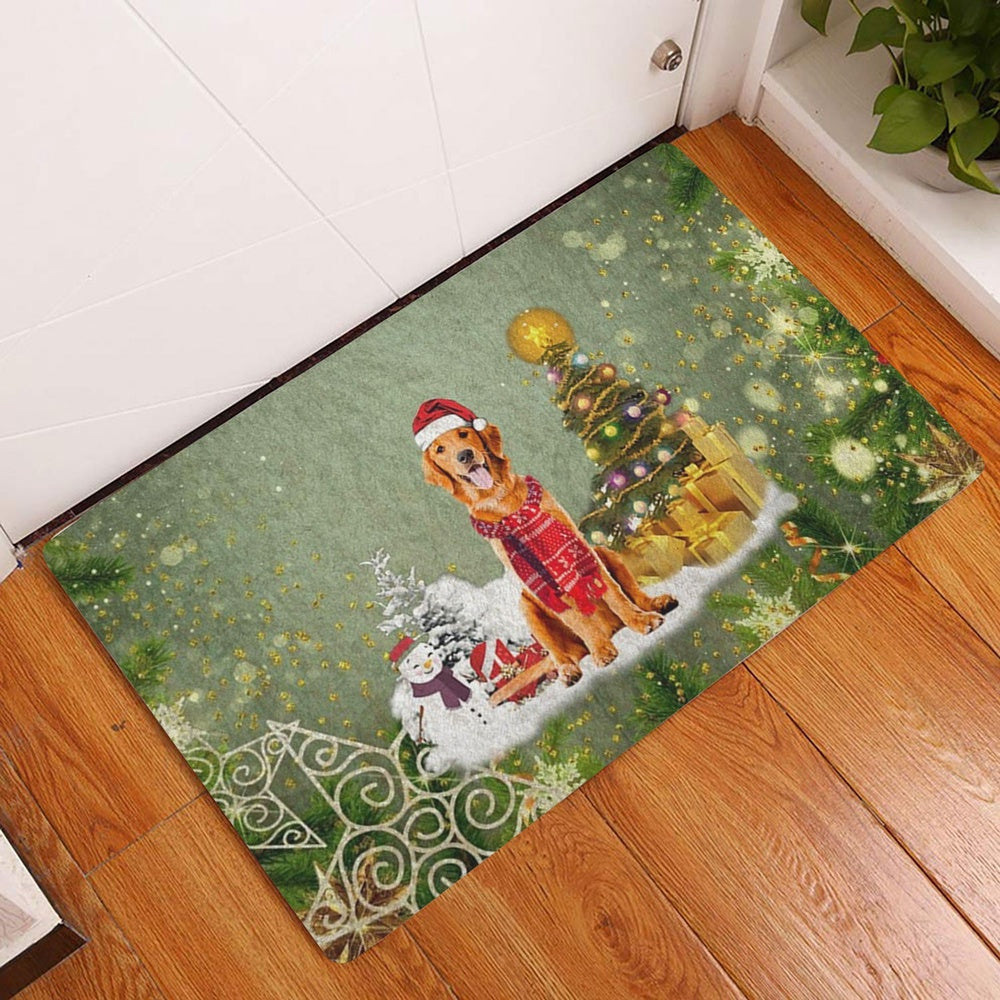 Golden Retriever Welcome Doormat, Golden Retriever Merry Christmas Snow Christmas Tree Xmas Welcome Doormat, Pets Home Decor Door Mat