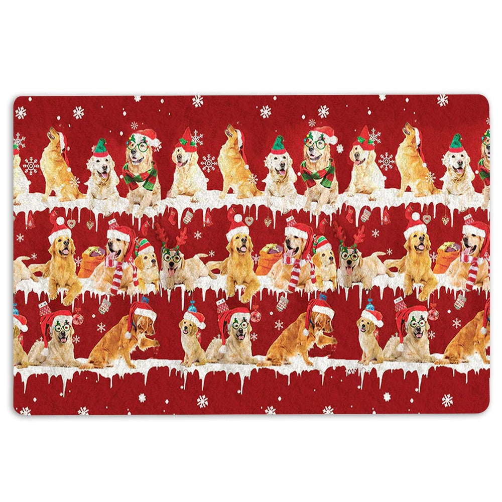 Golden Retriever Welcome Doormat, Golden Retriever Merry Christmas Snowflake Christmas Tree Welcome Doormat, Pets Home Decor Door Mat