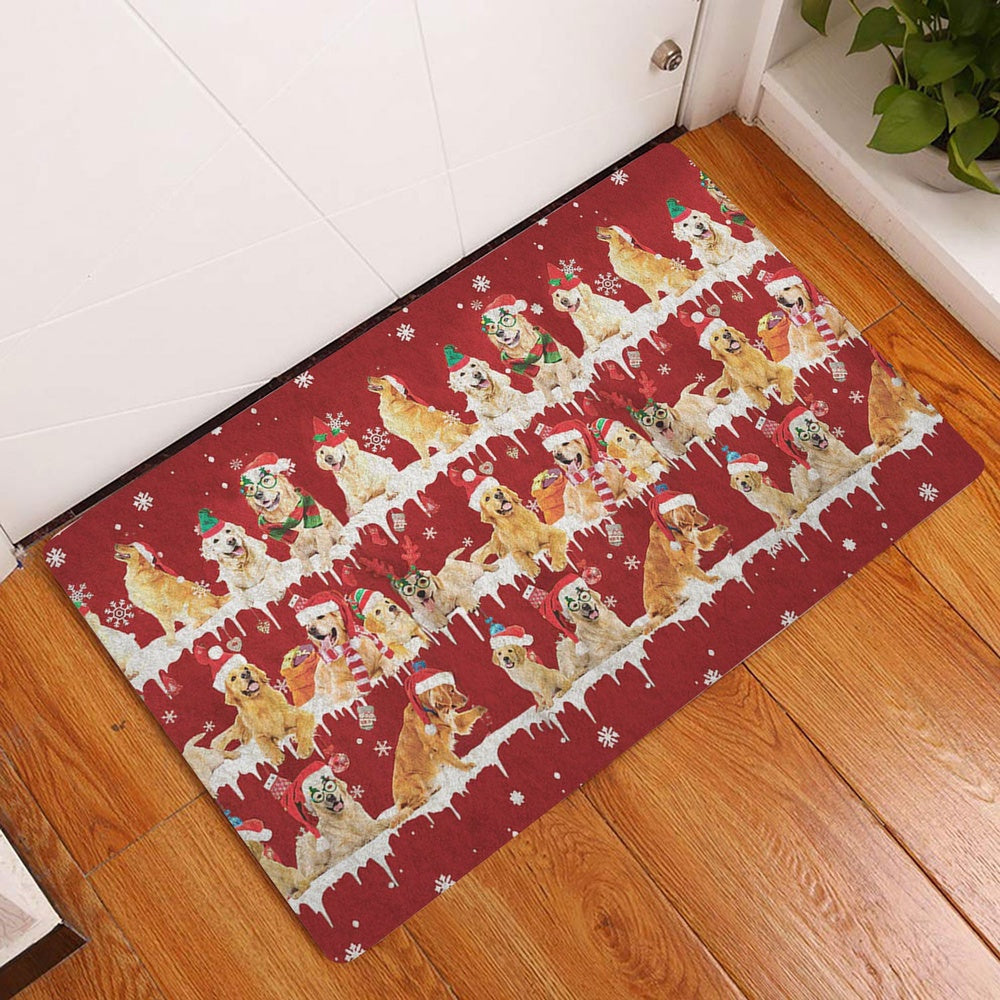 Golden Retriever Welcome Doormat, Golden Retriever Merry Christmas Snowflake Christmas Tree Welcome Doormat, Pets Home Decor Door Mat