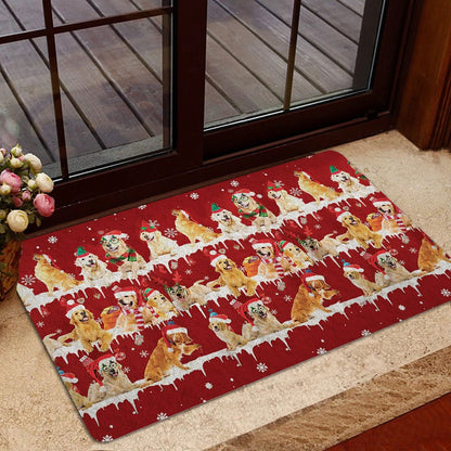 Golden Retriever Welcome Doormat, Golden Retriever Merry Christmas Snowflake Christmas Tree Welcome Doormat, Pets Home Decor Door Mat