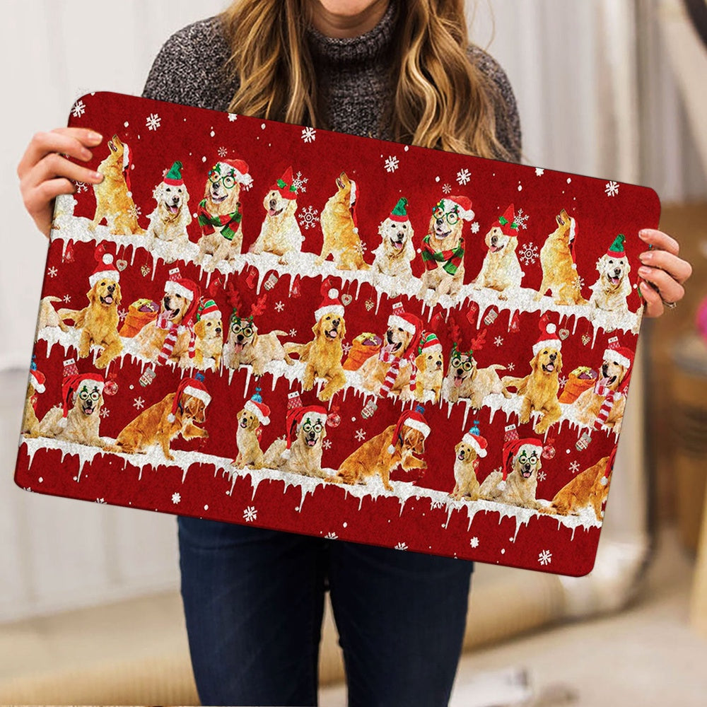 Golden Retriever Welcome Doormat, Golden Retriever Merry Christmas Snowflake Christmas Tree Welcome Doormat, Pets Home Decor Door Mat
