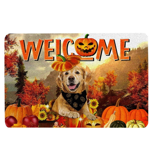 Golden Retriever Welcome Doormat, Golden Retriever Pumpkin Thanksgiving Autumn Happy Fall Y'all Welcome Doormat, Pets Home Decor Door Mat