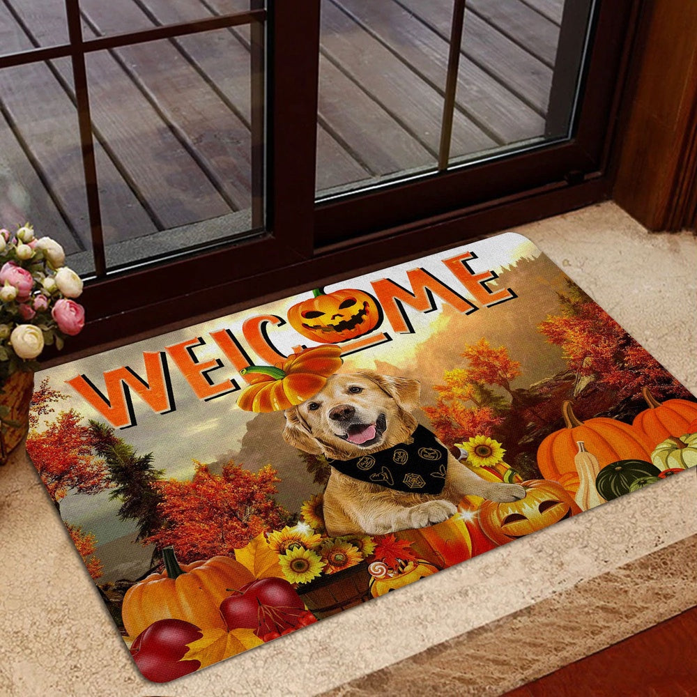 Golden Retriever Welcome Doormat, Golden Retriever Pumpkin Thanksgiving Autumn Happy Fall Y'all Welcome Doormat, Pets Home Decor Door Mat