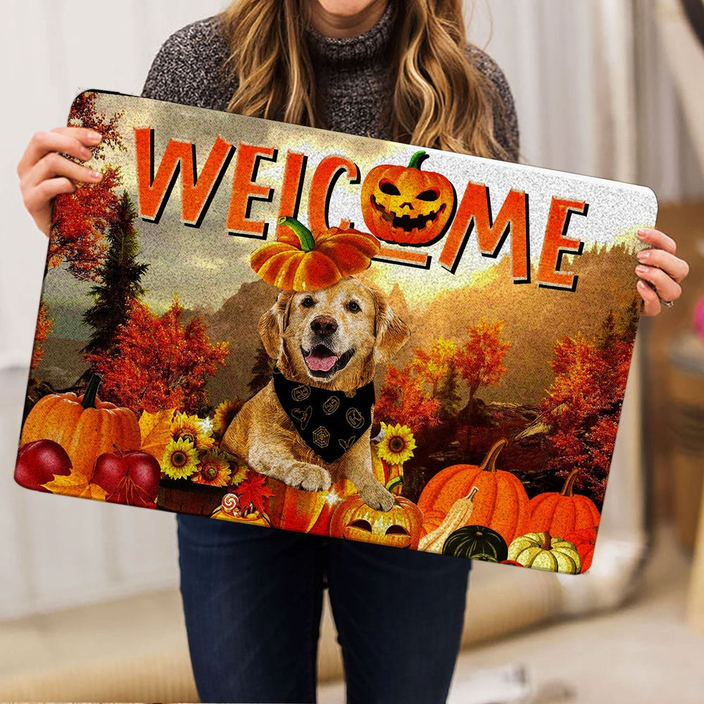 Golden Retriever Welcome Doormat, Golden Retriever Pumpkin Thanksgiving Autumn Happy Fall Y'all Welcome Doormat, Pets Home Decor Door Mat