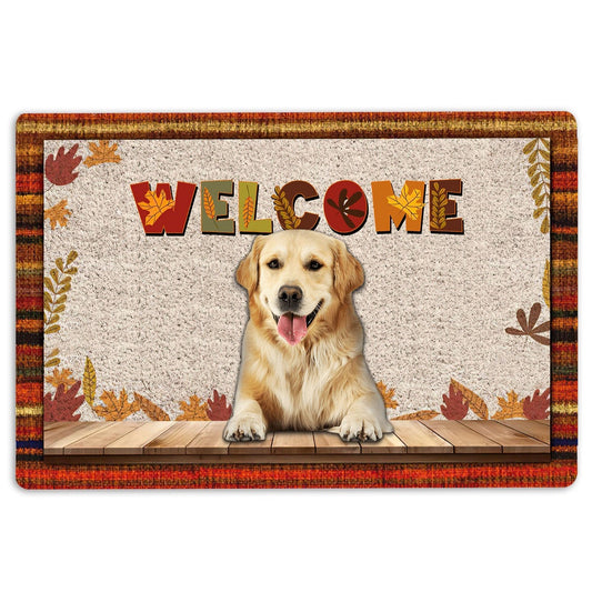 Golden Retriever Welcome Doormat, Golden Retriever Welcome Fall Autumn Pumpkin Spice Maple Leaf Welcome Doormat, Pets Home Decor Door Mat